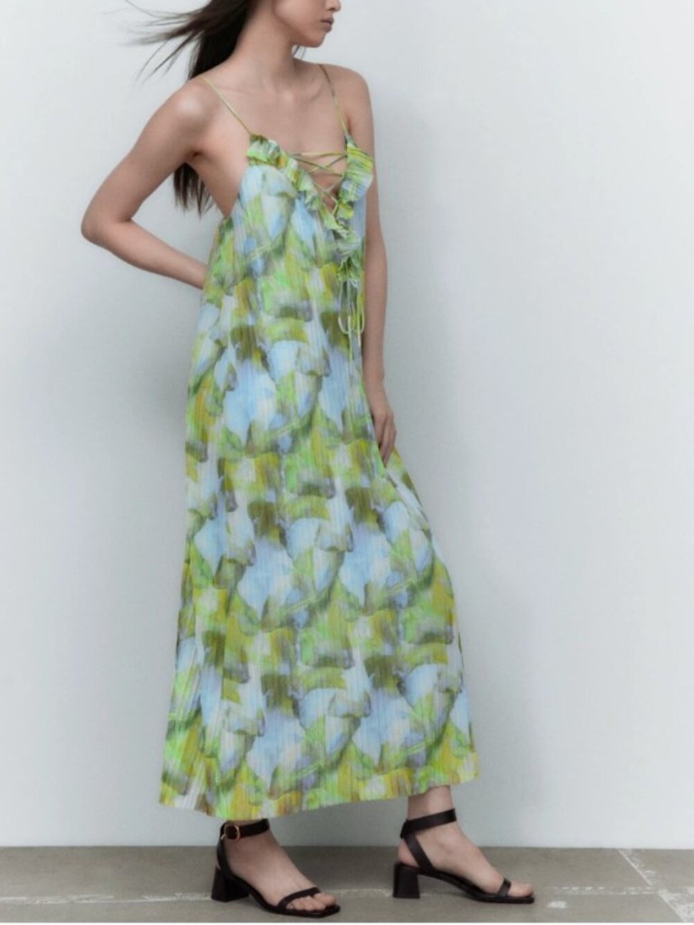 👗Zara Pleated Printed Tulle Dress, Floral NWT - L